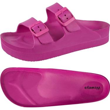 Imagem de Weweya Sandálias femininas com suporte de arco – Sandálias femininas de recuperação de plataforma – Sandálias com fivela ajustável, Vermelho rosa, 36