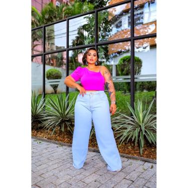 Imagem de Calça Jeans Feminina Plus Size Cintural Alta Azul Clara