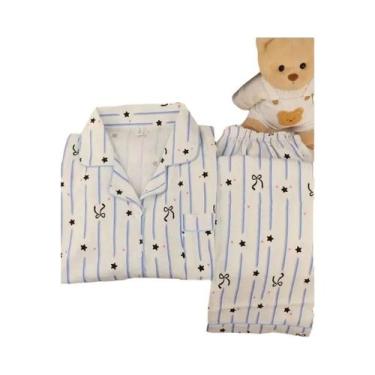 Imagem de Conjunto De Pijamas Femininos Estilo Coreano Com Estampa De Listras Do