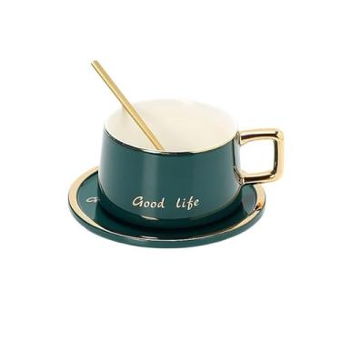 Imagem de Conjunto moderno de chávenas e pires de café com borda dourada de alta qualidade, conjunto de chá da tarde inglês, xícaras de chá de cerâmica, utensílios para bebidas (verde)