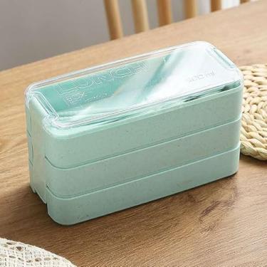 Imagem de Marmita 900ml 3 Andares Hermética com Talheres, Compartimentos Separados, Vedação para Transporte, Uso Diário, Ideal para Trabalho e Rotina, Apto para Micro-ondas (Verde)