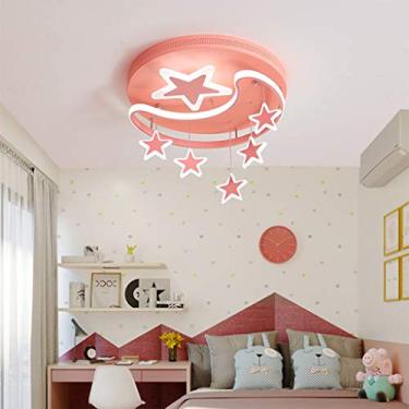 Imagem de Luminária de teto infantil LED, luminária pendente moderna e criativa em ferro acrílico com estrelas, luas e nuvens para decoração de quarto infantil, sala de estar e quarto de crianças. Des