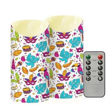 Imagem de Wassud Pacote com 2 velas coloridas de carnaval tropicais sem chama com controle remoto, velas realistas cintilantes com temporizador, velas decorativas para Natal, casamento, festa, decoração de casa