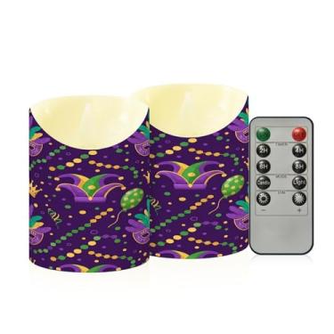Imagem de Wassud Pacote com 2 máscaras vibrantes de carnaval velas sem chama com controle remoto, velas realistas cintilantes com temporizador, velas decorativas para Natal, casamento, festa, decoração de casa