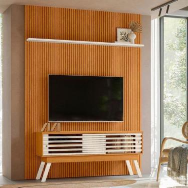 Imagem de Painel Piso Teto New Interlagos Com Rack Bancada Frizz 1.5 New Premium Cinamomo Off White - Madetec