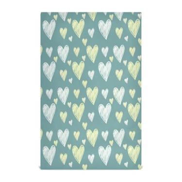 Imagem de Wassud Toalha de prato de cozinha Teal Sketch Hearts 1 pacote de panos de prato macios com laço para pendurar toalha de mão de secagem rápida super absorvente toalhas de chá de mesa decorativas 71 x