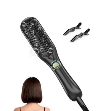 Imagem de LANDOT Mini escova alisadora de cabelo – Escova de alisamento iônica aquecida para pentear sem frizz e suave, compacta, leve, com dupla tensão, pente plano de viagem para cabelo médio curto, preto