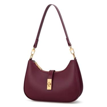 Imagem de KKXIU Bolsa de ombro feminina fofa Hobo e bolsa clutch retrô de couro vegano com zíper, Vinho