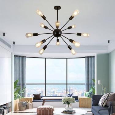 Imagem de Lustre moderno com soquete E27, luminária pendente industrial retrô para teto, ideal para sala de estar, cozinha, sala de jantar e quarto. Lâmpadas não inclusas (preto, 12 lâmpadas).