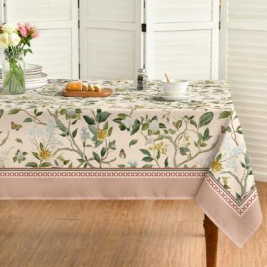 Imagem de Horaldaily Toalha de mesa rosa primavera verão retangular 152 × 264 cm, flor floral borboleta, toalha de mesa lavável sazonal para festa de aniversário, casa, jantar, cozinha, decoração de mesa