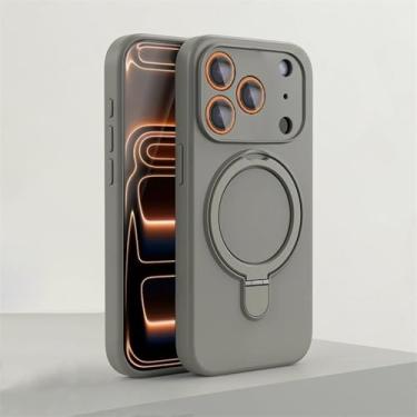 Imagem de Capa magnética de silicone para iPhone 17, 16, 15, 14, 13, 11, 12, Pro Max e Air com suporte de anel, compatível com iPhone 14, 15, 16 Plus, cinza, para iPhone 12 Pro.