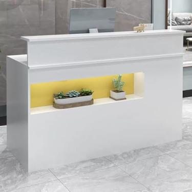 Imagem de Mesa de recepção moderna com gavetas trancáveis, bandeja de teclado - ideal para salão, lobby, loja - balcão frontal elegante para maior segurança e organização (amarelo, 80 cm/31,4 pol.)