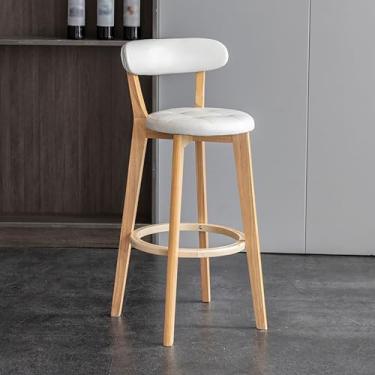 Imagem de Bancos de bar com altura de balcão, 71 cm, cadeira de bar de meados do século, banquetas de couro sintético com pernas de madeira maciça e apoio para os pés, banco de bar sem braços para cozinha, ilha