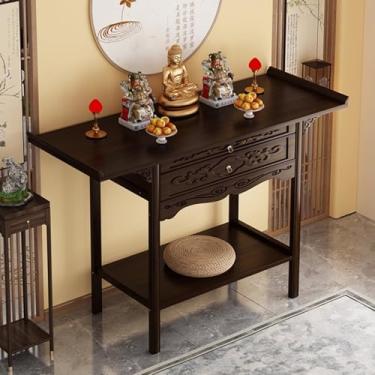 Imagem de Mesa de altar de bambu para Pooja e meditação, armário de oferta chinês, prateleira de santuário espiritual, pedestal de altar elegante para decoração de casa e rituais