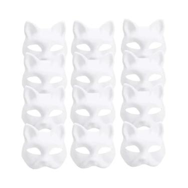 Imagem de Máscaras De Gato Branco De Meio Rosto 5 Peças DIY Em Branco Para Hallo