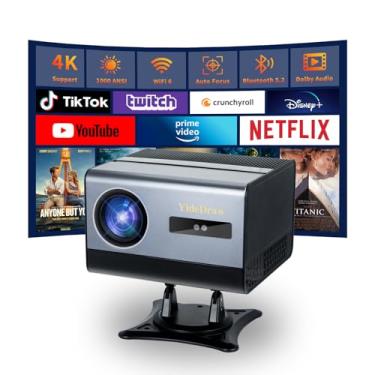 Imagem de Projetor 4K com Wi-Fi e Bluetooth, projetor de filmes ao ar livre com tela de 120 polegadas, projetor inteligente doméstico com 1000 lúmens ANSI e foco automático, proyector de vídeo compatível com