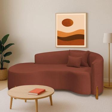 Imagem de Divã Recamier Curvo Sala De Estar Recepção Inglaterra 180cm Pés Madeira Lado Esquerdo Bouclé Terracota