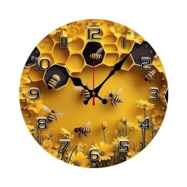 Imagem de Relógio De Parede Redondo Silencioso Em Madeira Com Design De Colmeia 