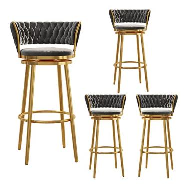 Imagem de Banquetas de bar conjunto de 4 bancos de bar giratórios cadeiras de barra de veludo com encosto, bancos de ilha acolchoados para cozinha, sala de jantar, resta