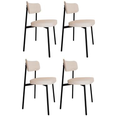 Imagem de Cadeira De Jantar Estofada Kit 4 Ella M25 Linho Palha - Mpozenato