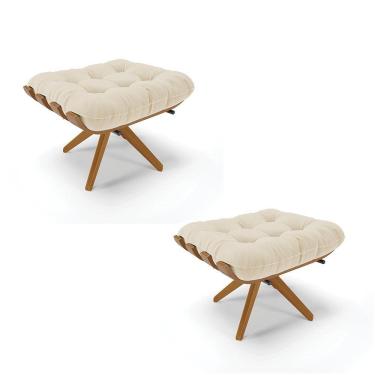 Imagem de Kit 02 Puffs Giratório Linho Base Madeira - D'rossi Bege