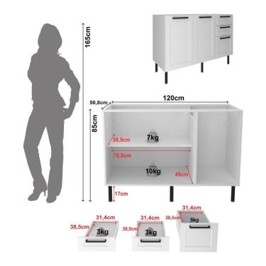 Imagem de Balcão De Cozinha Gabinete Para Pia 120cm Mdf 2 Portas 3 Gavetas Multimóveis Cr20444 Branco