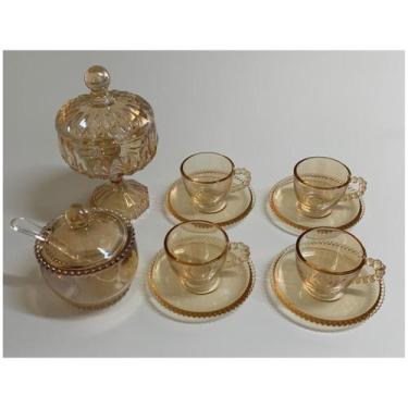 Imagem de Kit Bomboniere Baleiro Jg Xicara e Acucareiro Pote Vidro Ambar - GENER