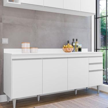 Imagem de Balcão Ágatha com Tampo 180cm 4 Portas 2 Gavetas Branco Maderatto Móveis