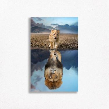 Imagem de Quadro Decorativo Leão Filhote Lago Savana Montanha Natureza