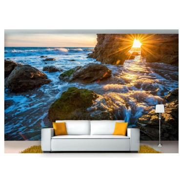Imagem de Papel De Parede Praia Mar Por Sol Caverna 3D Npr253