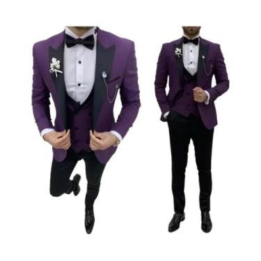 Imagem de Terno Slim Fit Branco Masculino 3 Peças Com Paletó De Lapela Pontiagud
