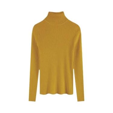 Imagem de Suéter Feminino De Tricô Gola Alta Grosso Outono Inverno Casual Slim F