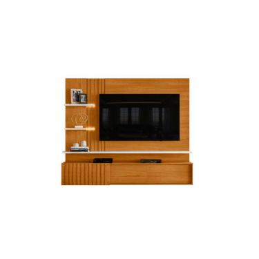 Imagem de Painel para TV Atena 2,00m com Bancada Suspensa Cinamomo e Off White Liberty Móveis