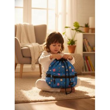 Imagem de Mochila Infantil BT21 Fechamento Tipo Saco Azul Personagens Mochila de