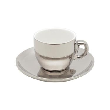Imagem de 6 Xícaras de Café Wolff Versa de Porcelana Prata Branco 90ml