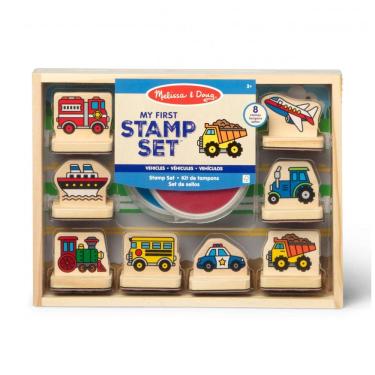 Imagem de Kit de Carimbos Infantil de Madeira, Tema Veículos com 8 Peças para Crianças Acima de 3 Anos, Melissa & Doug
