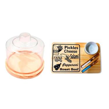 Imagem de KIT 2Pçs Tábua de Madeira Natural Standart com Garfinhos e Queijeira 1