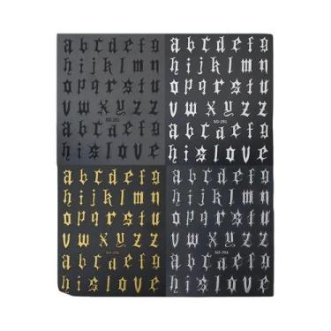 Imagem de Adesivos De Unha Góticos Pretos E Brancos Com Alfabeto Romano Punk 2/4