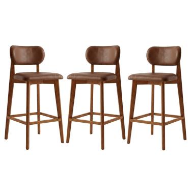 Imagem de Kit 3 Banquetas em Madeira Laura Estofada Couríssimo Marrom CCS