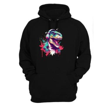 Imagem de Blusa Moletom Canguru Infantil Frio Inverno Estampada Dinossauro Com F