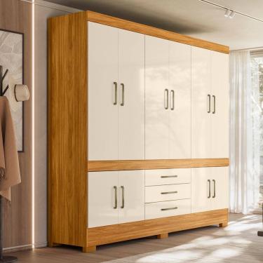 Imagem de Guarda Roupa Roupeiro New Murano 10 Portas 3 Gavetas Cinamon Touch Off White Demóbile
