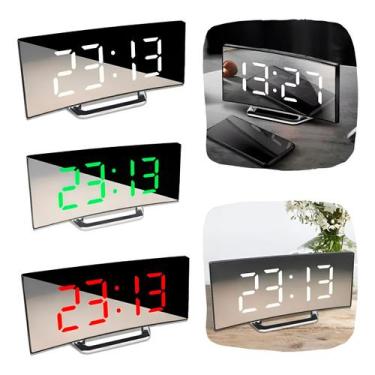 Imagem de Relógio Digital Despertador Curvado Espelhado LED Mesa - ShopMix