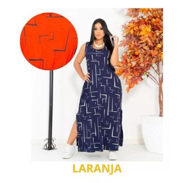Imagem de Vestido Longo Feminino Regata Geometrico Moda Feminina Bolso Max Manga
