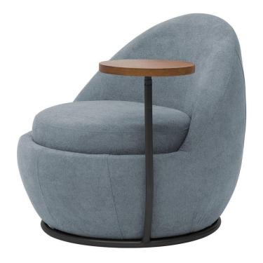 Imagem de Poltrona Kaira Mesa Lateral Esquerda Base Fixa Preto Bouclé Azul Claro - Nexta Casa