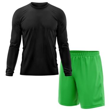 Imagem de Kit Calção Short Futebol Basquete Verde + Manga Longa Masculina Segunda Pele Dry-Masculino
