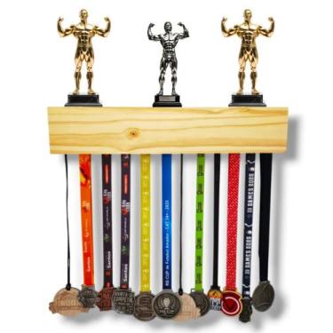 Imagem de Kit Para Porta Medalhas com Prateleira para Troféu Suporte de Madeira 