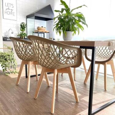 Imagem de Conjunto 6 Cadeiras Web Fendi Polipropileno Pés Madeira Suporta Design