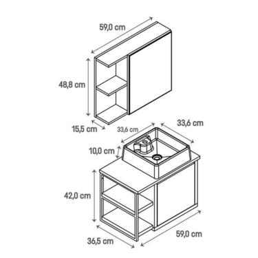Imagem de Armário de Banheiro Suspenso Tamisa 60cm com Espelheira e Cuba 59CM Fendi Madeirado Gaam
