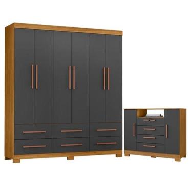 Imagem de Cômoda Madri e Guarda Roupa Casal New Kansas Carvalho Americano Grafit