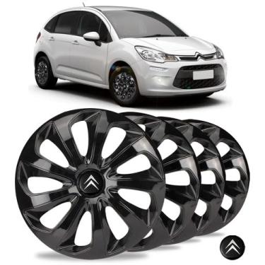 Imagem de Jogo 4 Calotas Velox Aro 14 Preta Citroen C3 C4 Aircross - Elitte